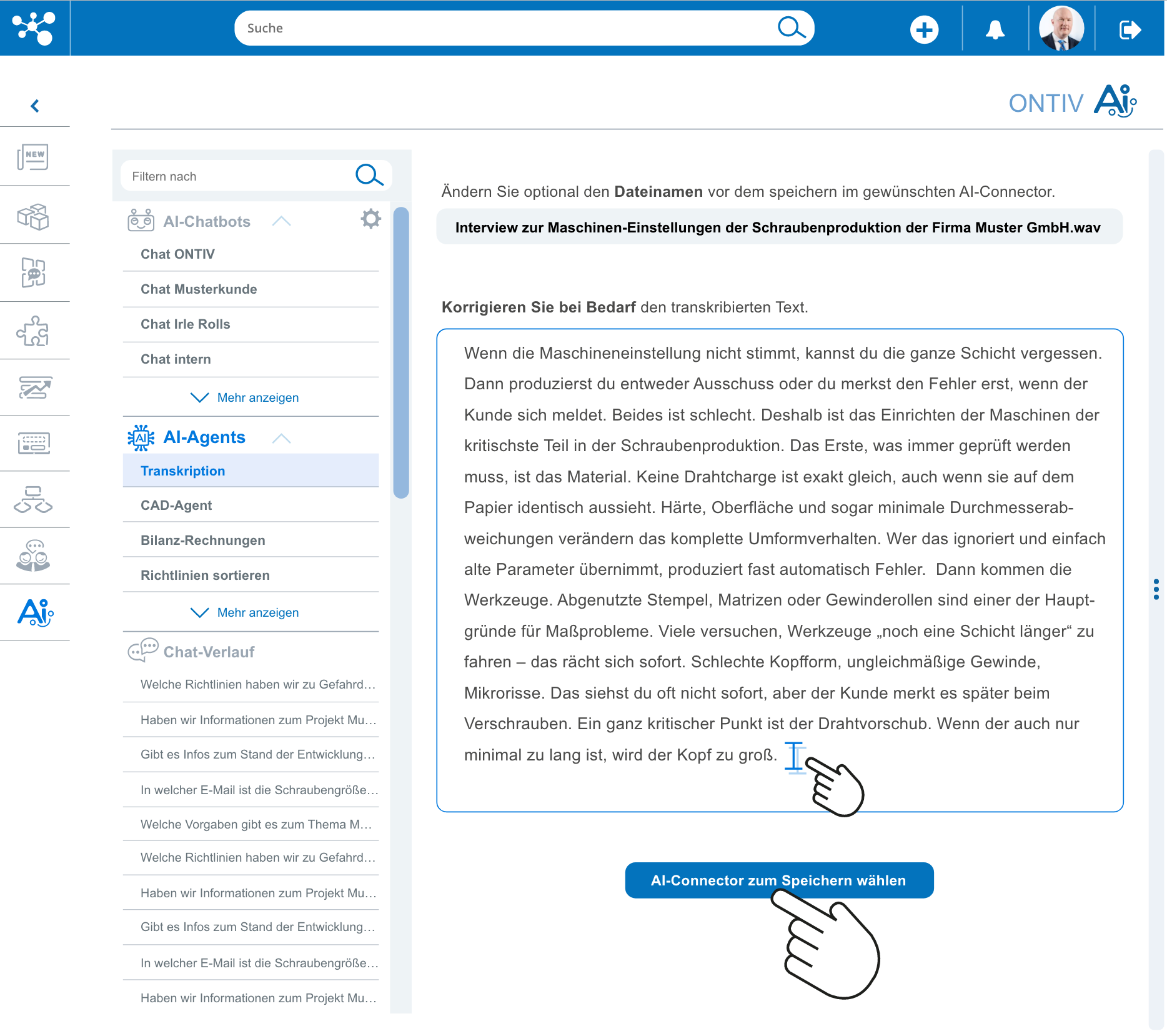 Transkribieren und Wissen sichern mit der firmeninternen ONTIV AI